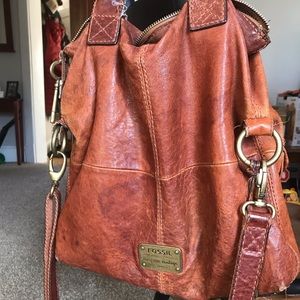 Brown leather fossil slouchy crossbody bag